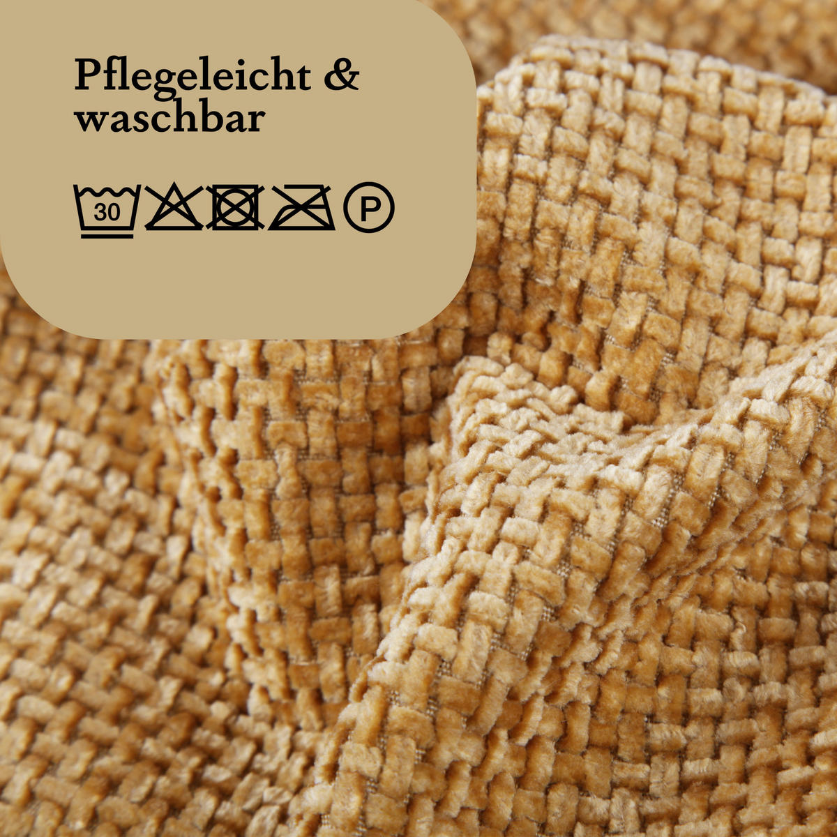 KISSENHÜLLE Chenille Cross 60 cm x 60 cm in Senf - Weiß, Textil (60/60cm) - Bestlivings