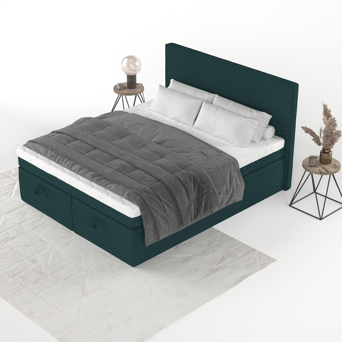 BOXBETT Zalla 180/200 cm Grün im Riva Stoff - Schwarz/Grün, Holz/Holzwerkstoff (180/200cm) - AltaBeds