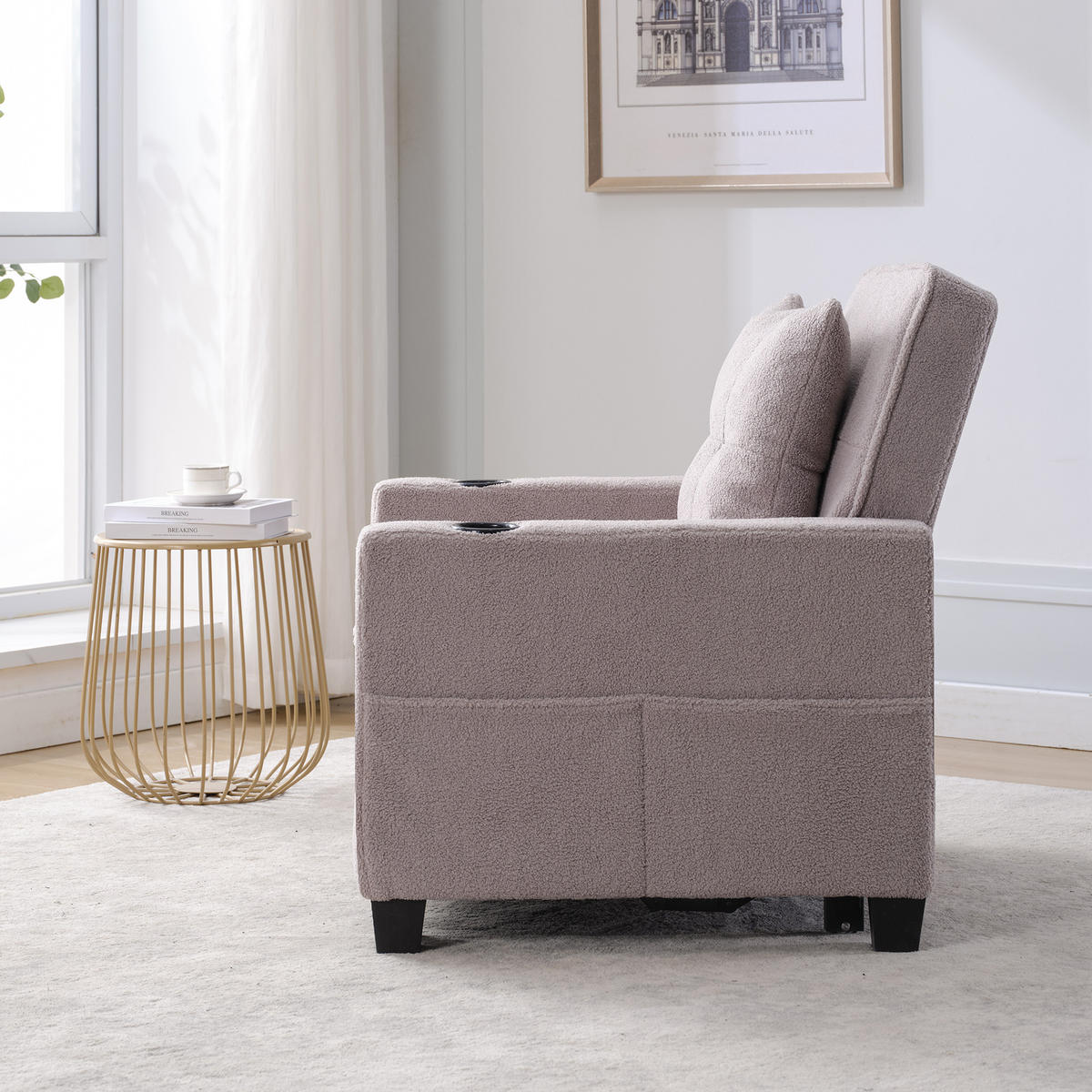 RELAXSESSEL 87/74/84 cm Grau mit Getränkehaltern und USB Anschluss - Grau, Textil (74/84/87cm) - Oxeza