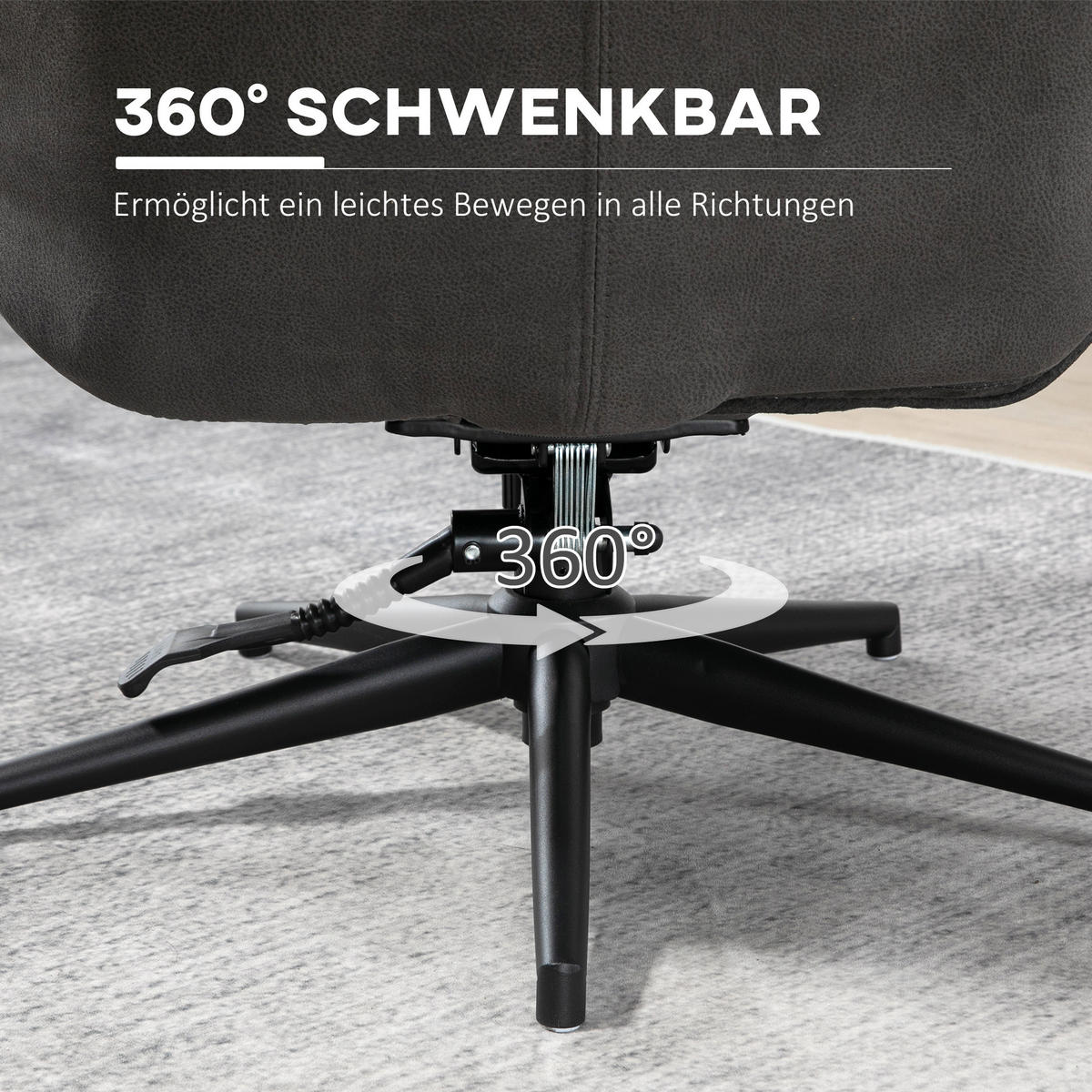 RELAXSESSEL mit Hocker, Drehbarem Fuß Fernsehsessel mit Liegefunktion Polyester - Dunkelgrau, Metall (91/103.5/78cm) - HOMCOM
