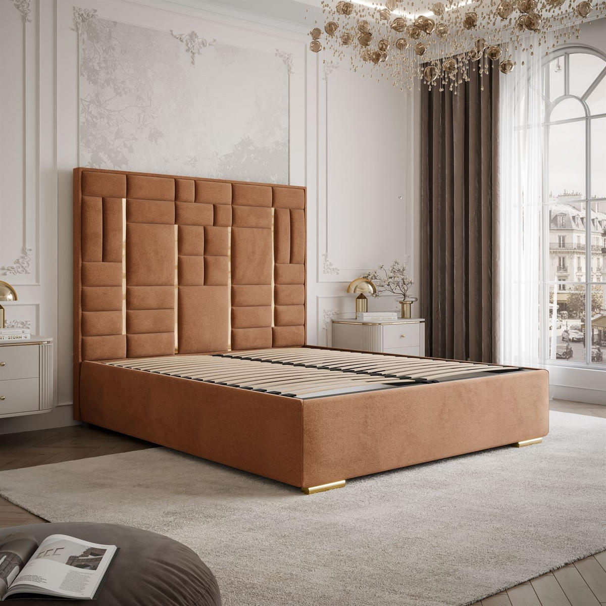 POLSTERBETT BRIGITTE GOLD mit Bettkasten 140x200 cm Element 09 - Orange, Textil (140/200cm) - Lookway