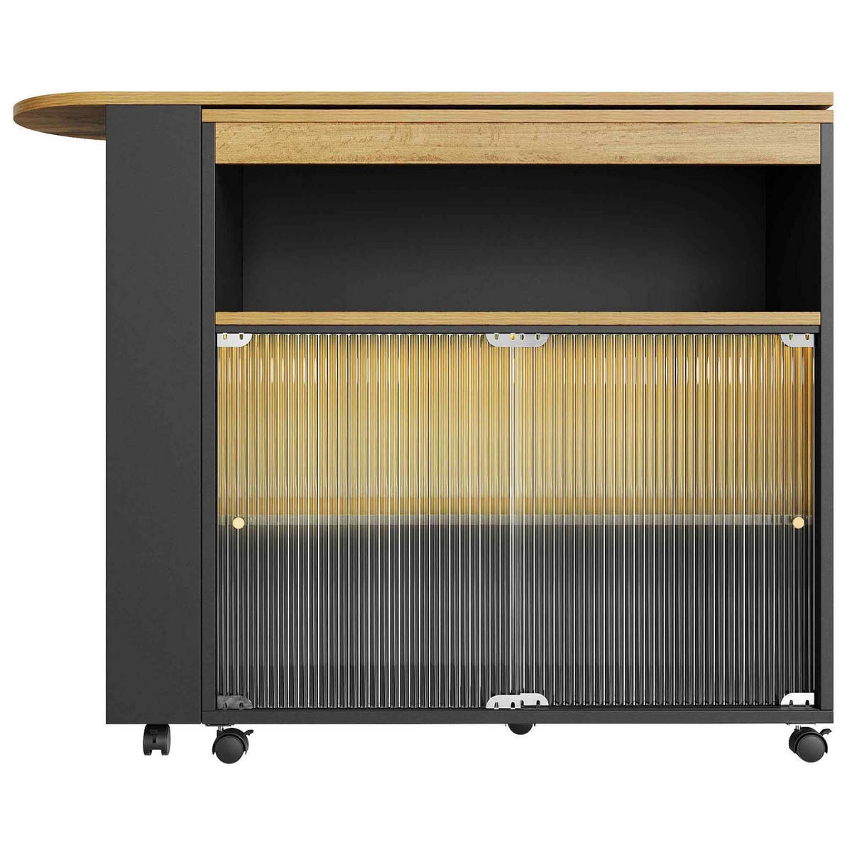 BAROVÝ stůl 138-204/39/105 cm černý z MDF s LED osvětlením a úložným prostorem - černá, kompozitní dřevo (39/204/105cm) - OKWISH