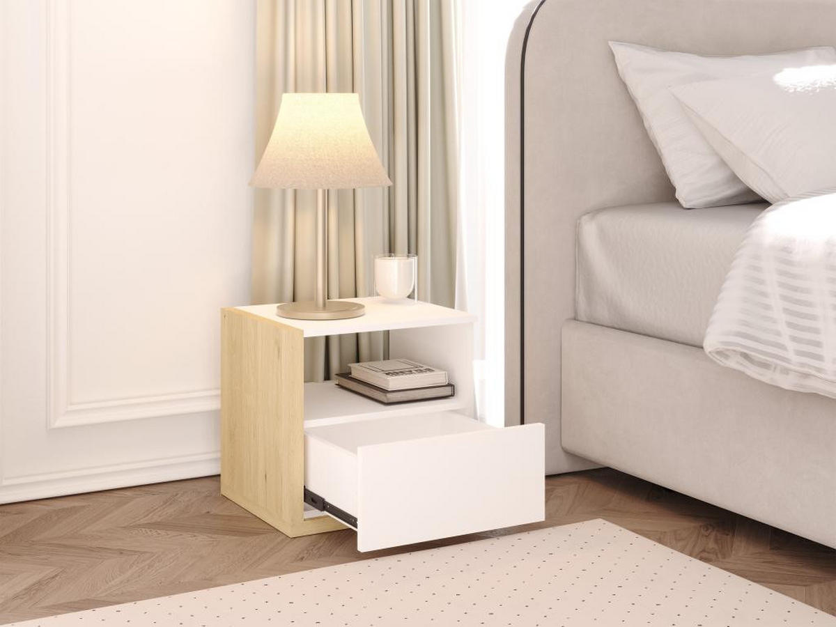 NACHTTISCH skandinavisch mit 1 Schublade & 1 Ablage - Weiß & Holzfarben - NAPOLI II - Naturfarben, Holz (39/43/46.4cm) - Vente-Unique