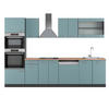 KÜCHENZEILE R-Line Blau-Grau/Anthrazit 300 cm mit Hochschrank AP Eiche - Anthrazit/Blaugrau, Holzwerkstoff (300/81.6/60cm) - Vicco
