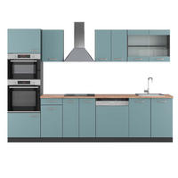 KÜCHENZEILE R-Line Blau-Grau/Anthrazit 300 cm mit Hochschrank AP Eiche - Anthrazit/Blaugrau, Holzwerkstoff (300/81.6/60cm) - Vicco