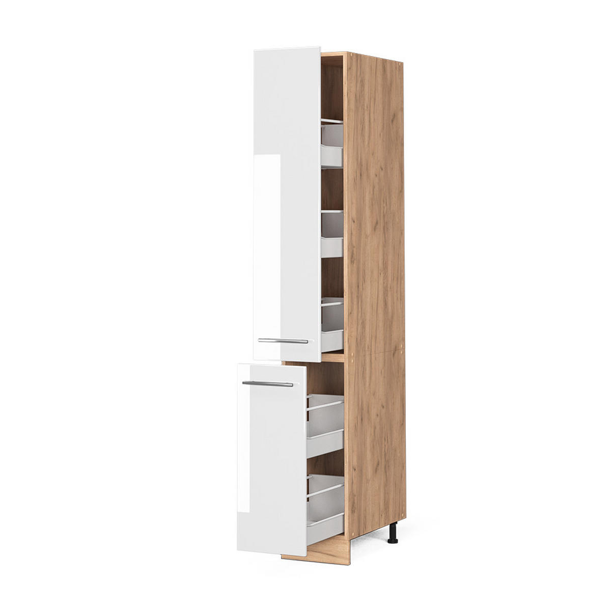 APOTHEKERSCHRANK Fame-Line Weiß Hochglanz 30 cm - Honigeiche/Weiß Hochglanz, Holzwerkstoff (30/206.8/58cm) - Vicco