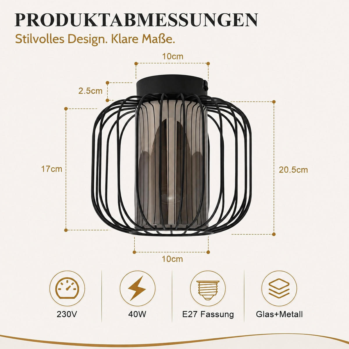 DECKENLEUCHTE Noxlar 15/15/20.5 cm - Schwarz, Glas/Metall (15/15/20.5cm) - ZMH