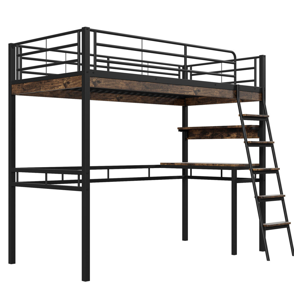 HOCHBETT 90/200 cm Schwarz aus Metall mit Schreibtisch und Regalen - Schwarz, Metall (90/200cm) - OKMYHOME