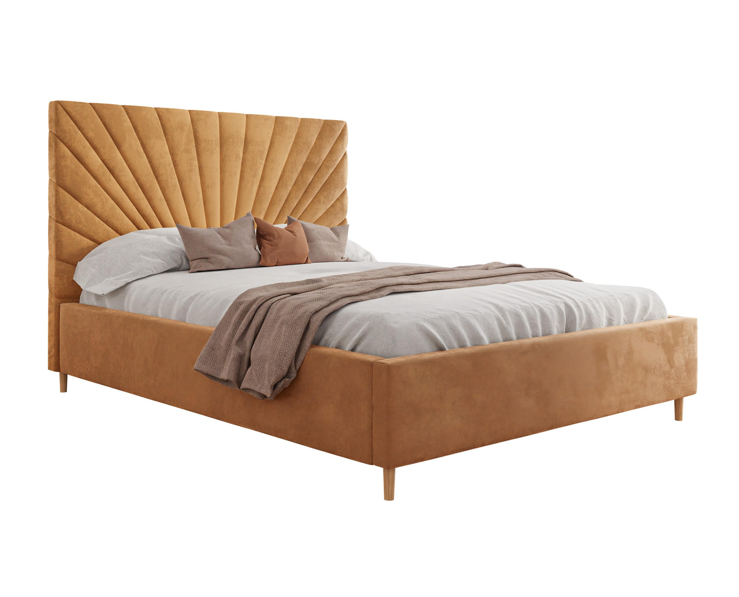 POLSTERBETT SUNNY 160x200 cm Magic Velvet 2215, 34 Holzlatten, Kopfteil 131 cm - Gelb, Textil (160/200cm) - Lookway
