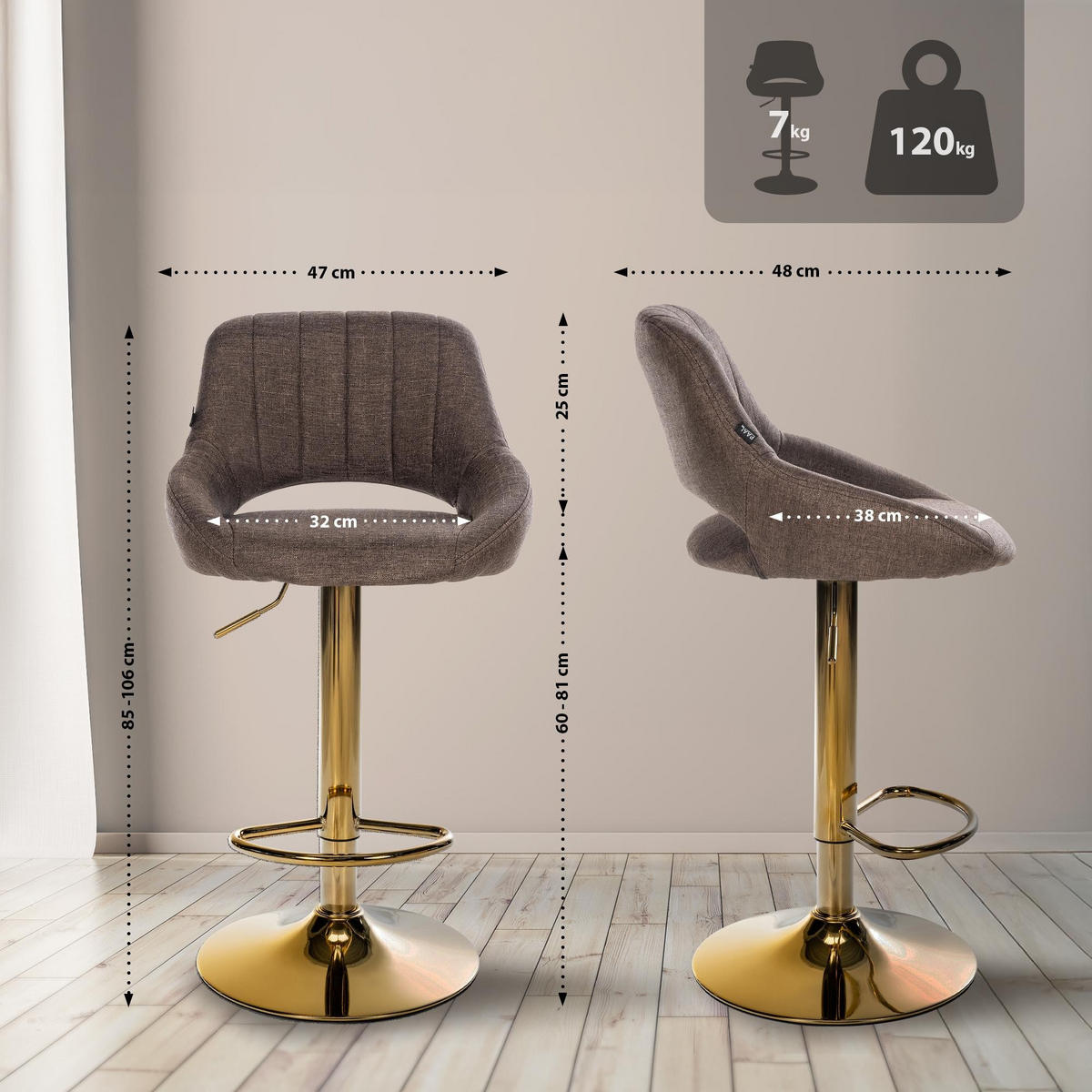 BARHOCKER Milet Stoff gold braun - Braun, Textil (47/85/48cm) - furnicato