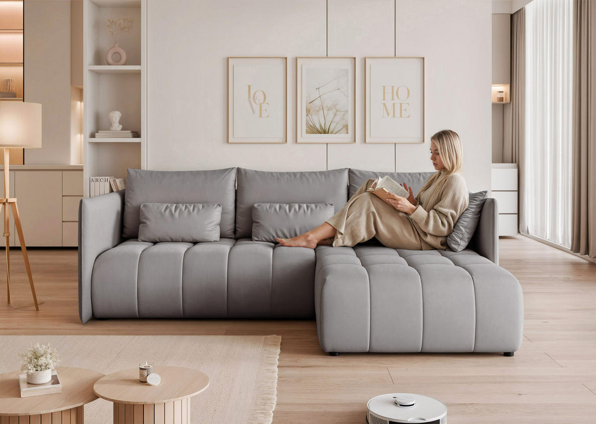 ECKSOFA CLEO mit Schlaffunktion und Bettkasten Grau - Grau, Holzwerkstoff/Kunststoff (245/180cm) - Idohome