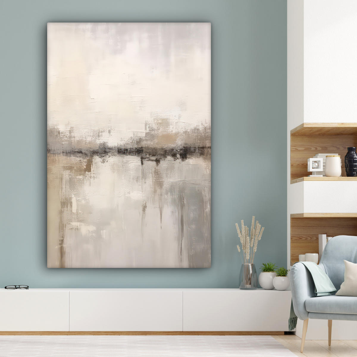 LEINWANDBILD Moderne Kunst - Abstrakt - Beige Deko Groß 90x140 cm - Beige, Textil (90/140cm) - MuchoWow
