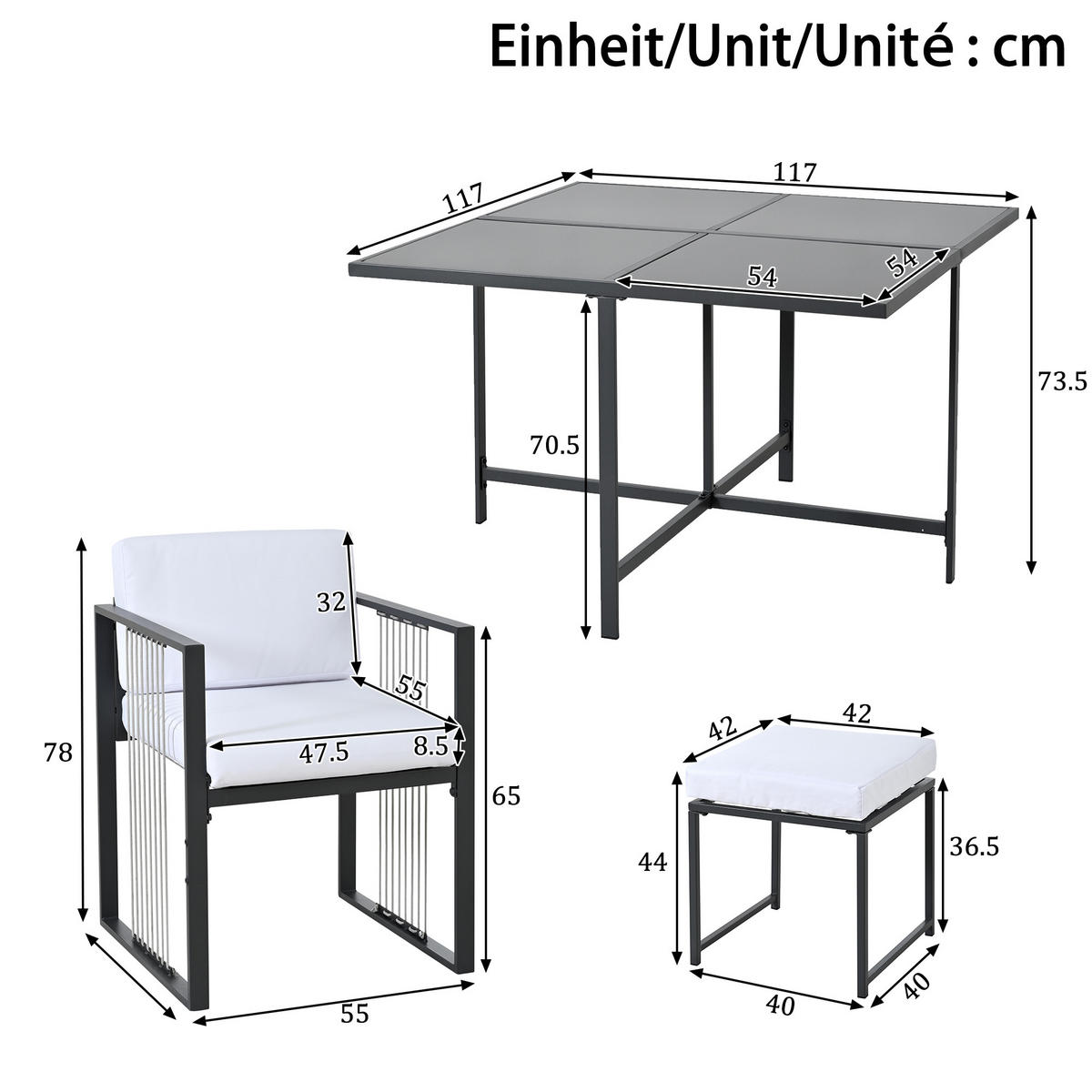 GARTENMÖBEL-SET Modernes 7-tlg. Weiß/Schwarz - Weiß, Metall - ComfortXL