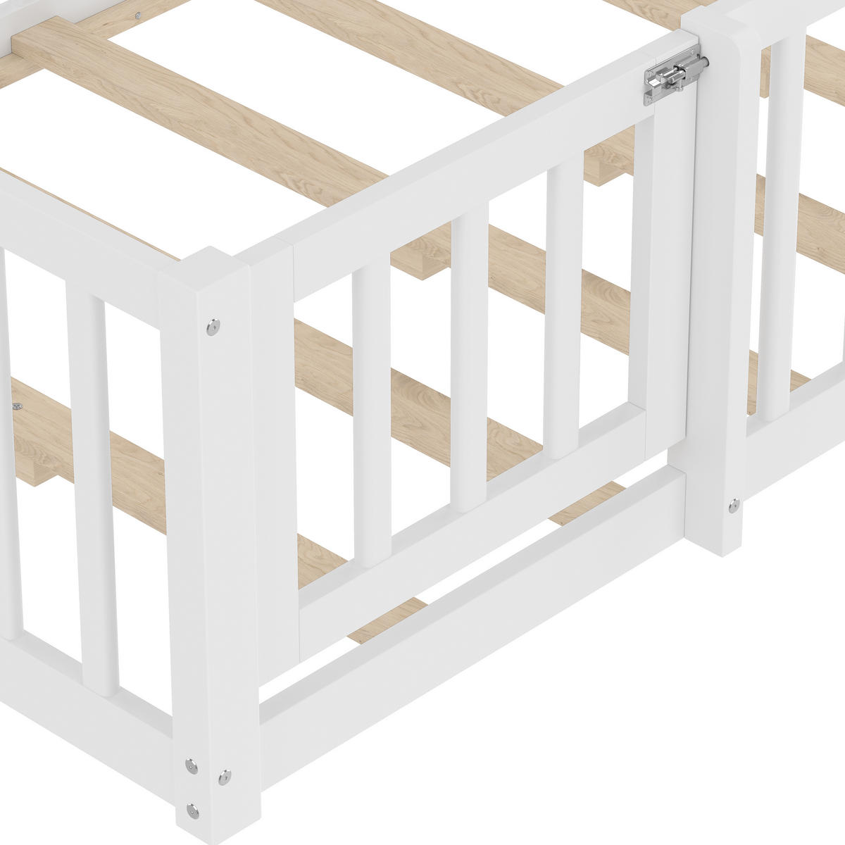 HAUSBETT 90/190 cm DE-03288, mit Geländer und Schloss, in Weiß - Weiß, Holz/Holzwerkstoff (90/190cm) - ComfortXL