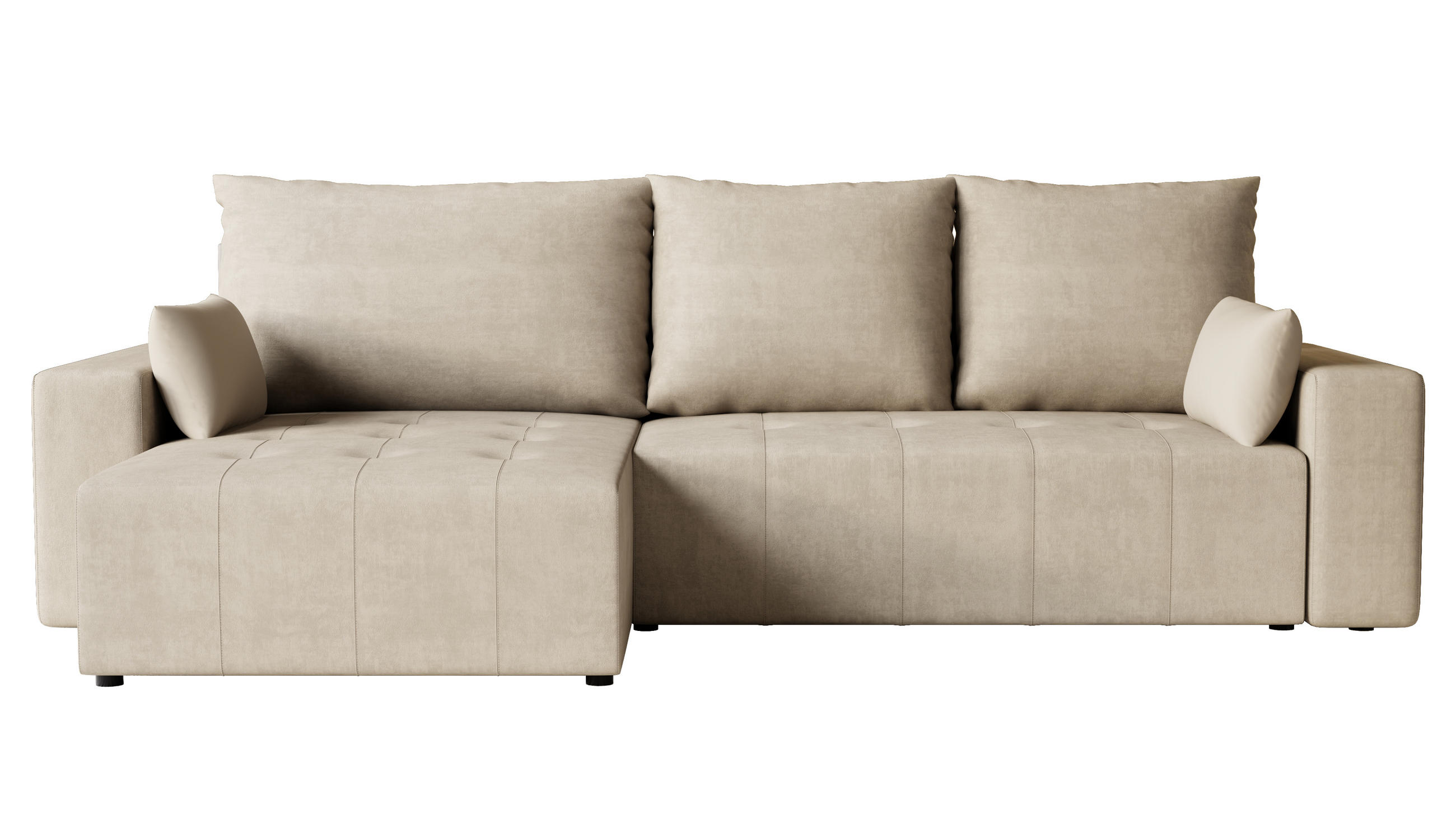 ECKSOFA Tico mit Bettkasten und Schlaffunktion, L-Form/XL-Form, Velourstoff, Universal - Beige, Holzwerkstoff (276/145cm) - 4ALL HOME