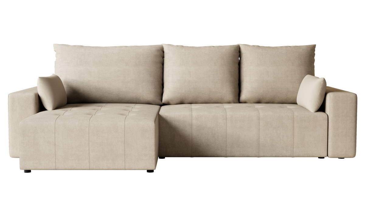 ECKSOFA Tico mit Bettkasten und Schlaffunktion, L-Form/XL-Form, Velourstoff, Universal - Beige, Holzwerkstoff (276/145cm) - 4ALL HOME