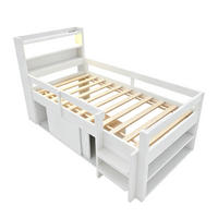 HOLZBETT 90/200 cm DE-32638 mit LED und Stauraum Weiß - Weiß, Holz (90/200cm) - ComfortXL
