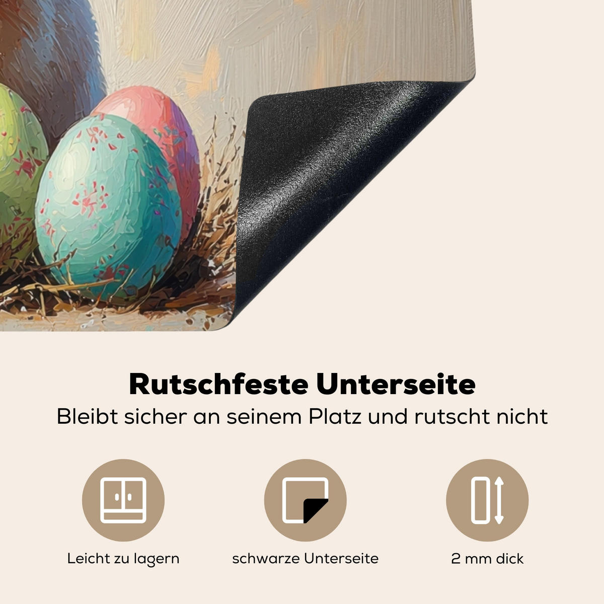 HERDABDECKPLATTE Osterhase - Pastell - Eier Induktionsmatte 77x59 cm - Beige, Kunststoff (77/59/0.2cm) - MuchoWow