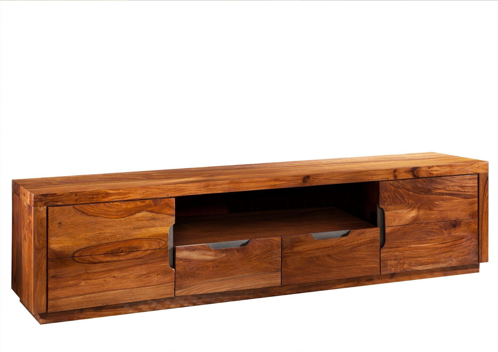 TV-BOARD Sheesham 200x45x50 walnuss lackiert DUKE #123 - Dunkelbraun, Holz (200/50/45cm) - Massivmoebel24