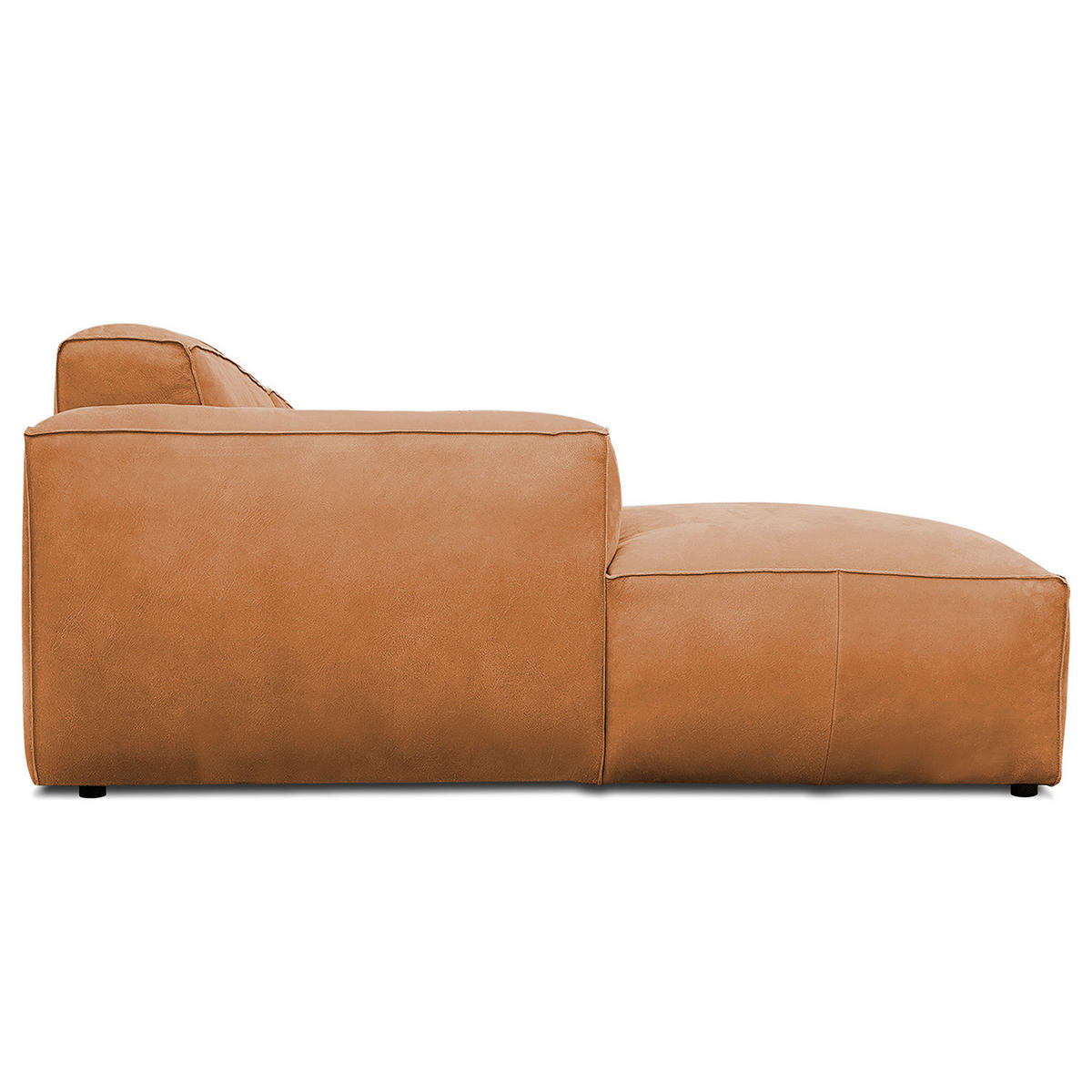ECKSOFA mit Longchair - Cognac/Schwarz, Leder/Kunststoff (345/170cm) - home24