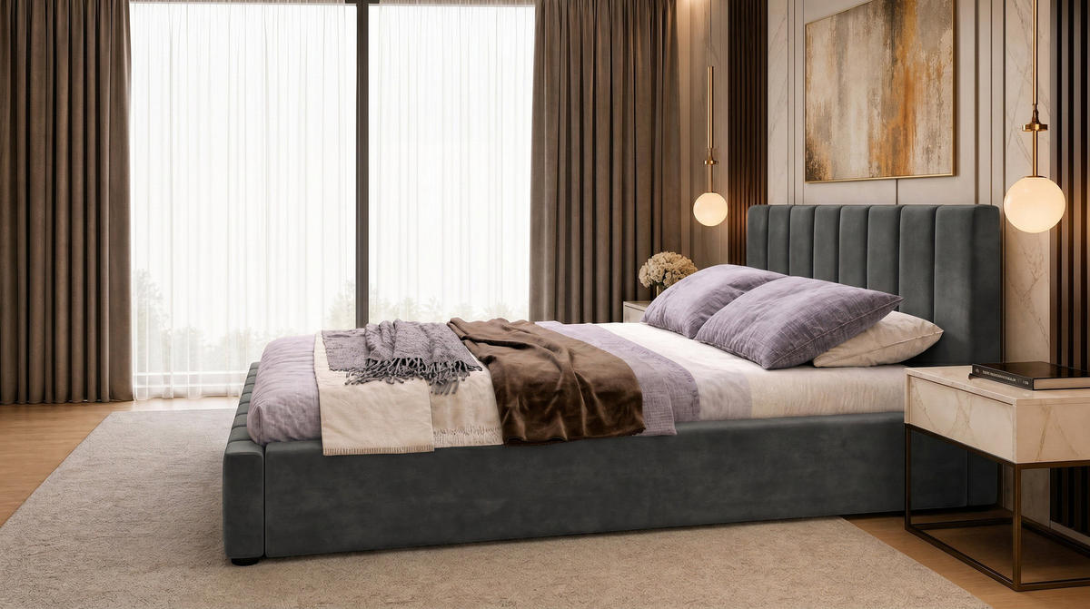 MARPUR Polsterbett NERO 180x200 cm mit Bettkasten und Lattenrost, Grau - Chromfarben/Grau, Holz/Holzwerkstoff (180/200cm) - Marpur