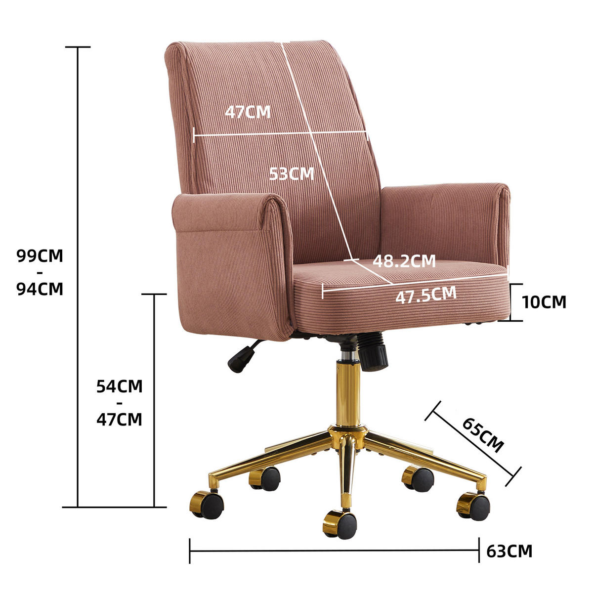 BÜRODREHSTUHL Pink 64/61/107 cm - Pink, Metall (64/107/61cm) - PANGIVO
