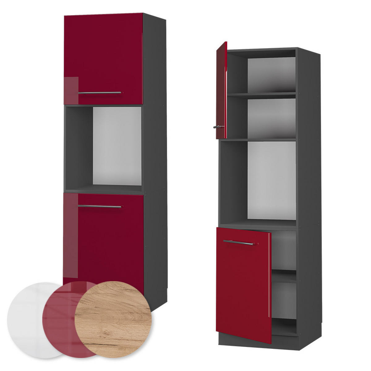 HERDUMBAUSCHRANK Fame-Line Bordeaux Hochglanz 60 cm offen - Bordeaux/Anthrazit, Holzwerkstoff (60/206.8/58cm) - Vicco