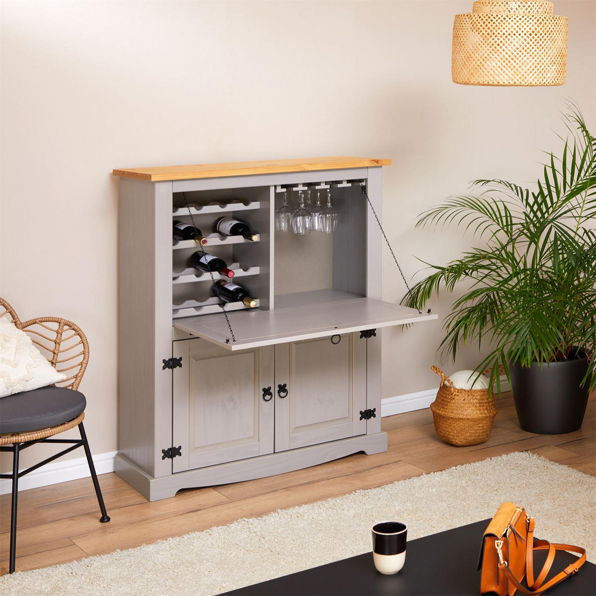 WEINSCHRANK TEQUILA - Braun/Grau, Holz (98/121/40cm) - IDIMEX