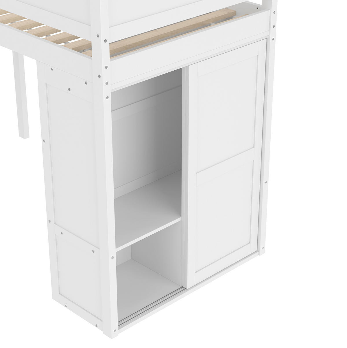 HOCHBETT 90/200 cm Weiß mit Kleiderschrank und Staufach ohne Matratze - Weiß, Holz (90/200cm) - MIVRAY