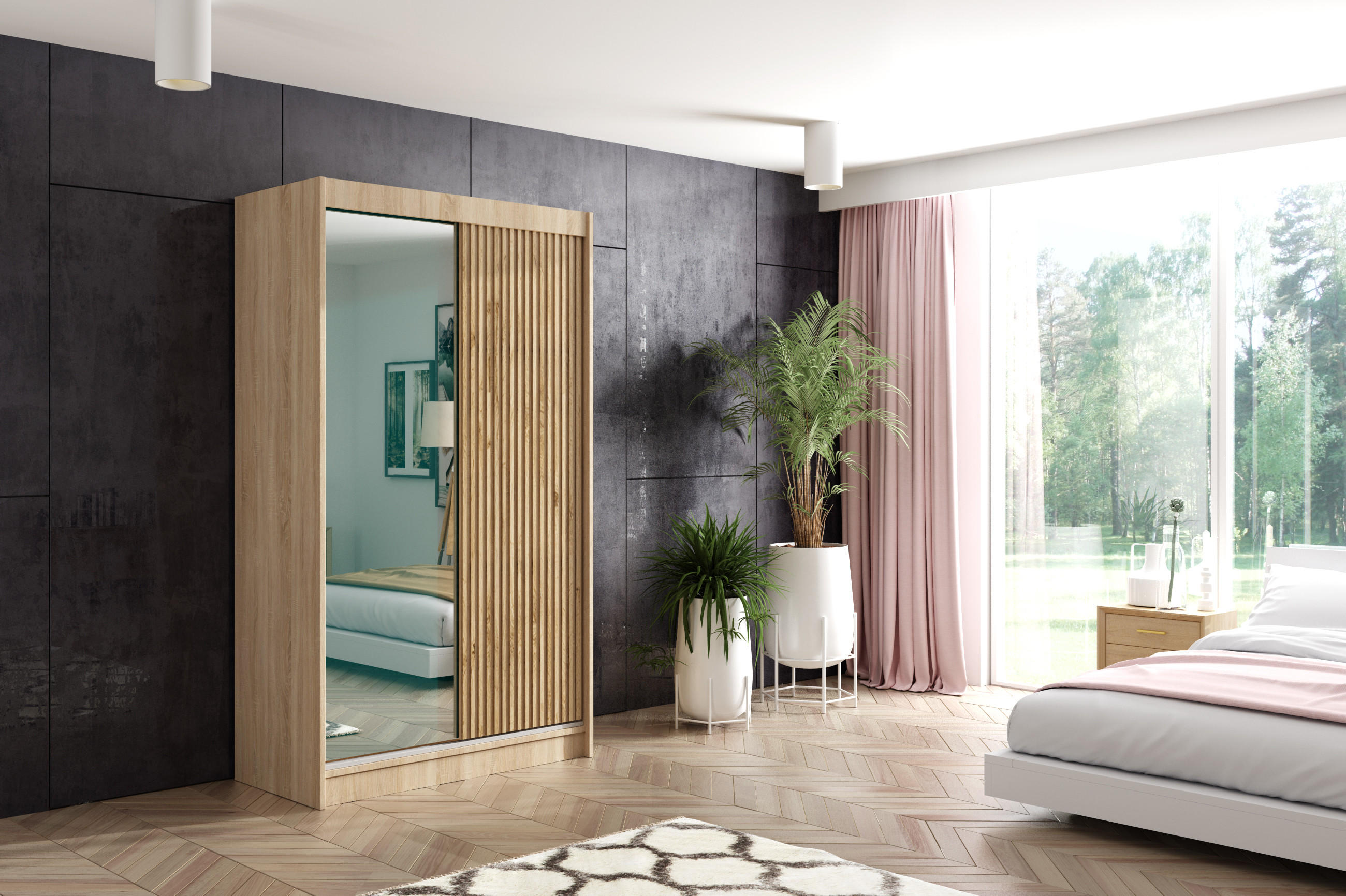 KLEIDERSCHRANK VILAN mit Spiegel - 120 cm - Sonoma Eiche|Eichefarben - Eichefarben/Sonoma Eiche, Holzwerkstoff (120/215/61cm) - ALTDECOR