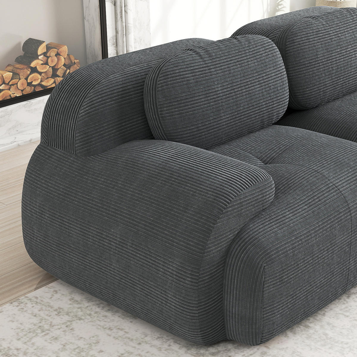 ECKSOFA modular rahmenlos Cord Grey - Grau, Kunststoff (178/298cm) - Meubliv