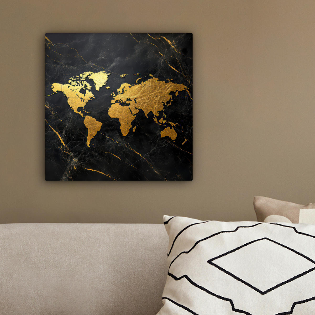 LEINWANDBILD Weltkarte - Gold - Marmor 20x20 cm - Goldfarben, Textil (20/20cm) - MuchoWow