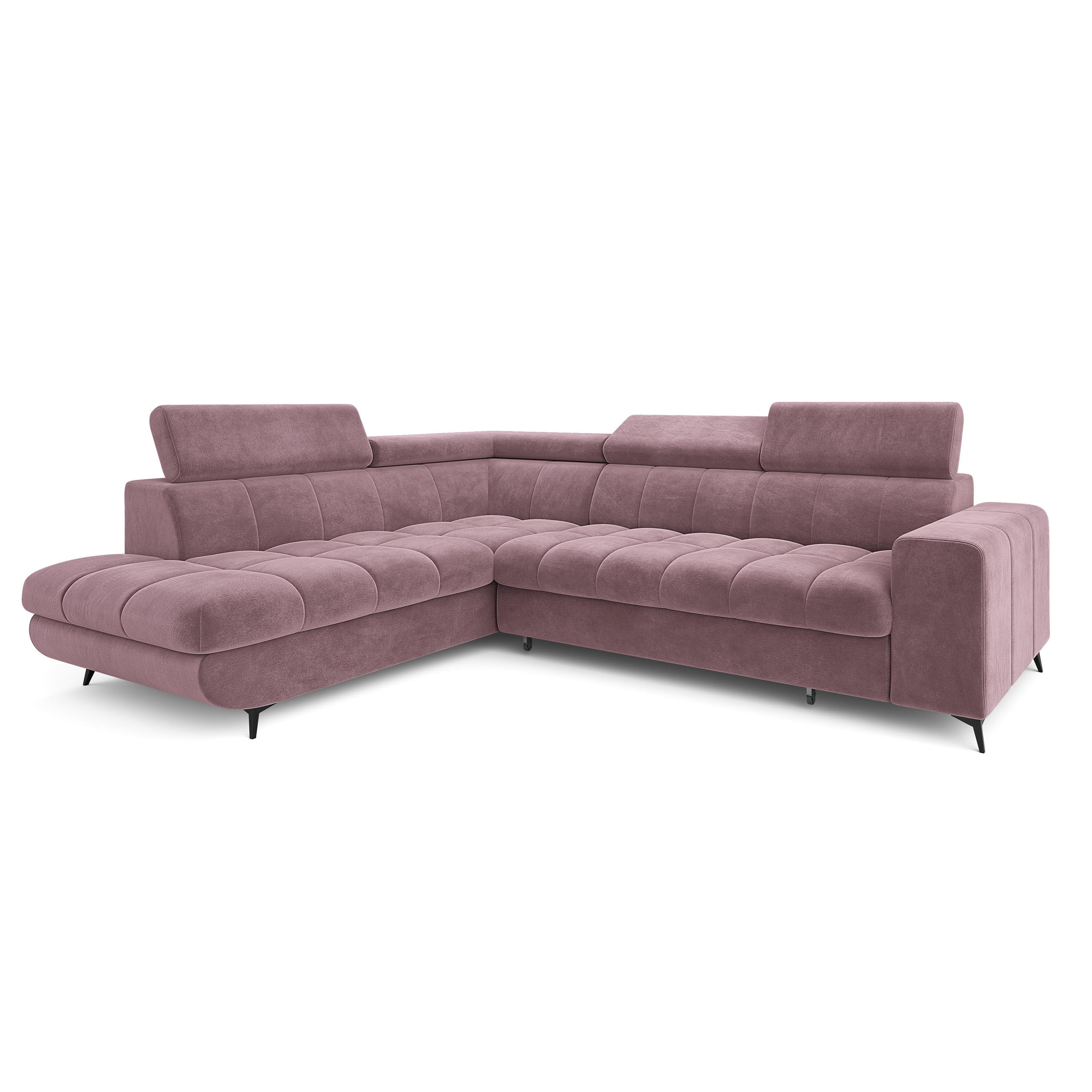 ECKSOFA MORIVA L-S Lila Velours-Stoff mit Schlaffunktion - Lila, Holz (253/190cm) - MASSENO