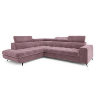 ECKSOFA MORIVA L-S Lila Velours-Stoff mit Schlaffunktion - Lila, Holz (253/190cm) - MASSENO