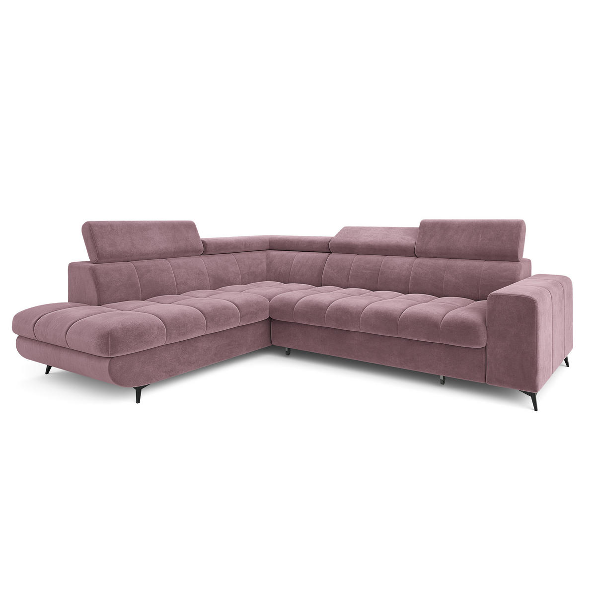 ECKSOFA MORIVA L-S Lila Velours-Stoff mit Schlaffunktion - Lila, Holz (253/190cm) - MASSENO