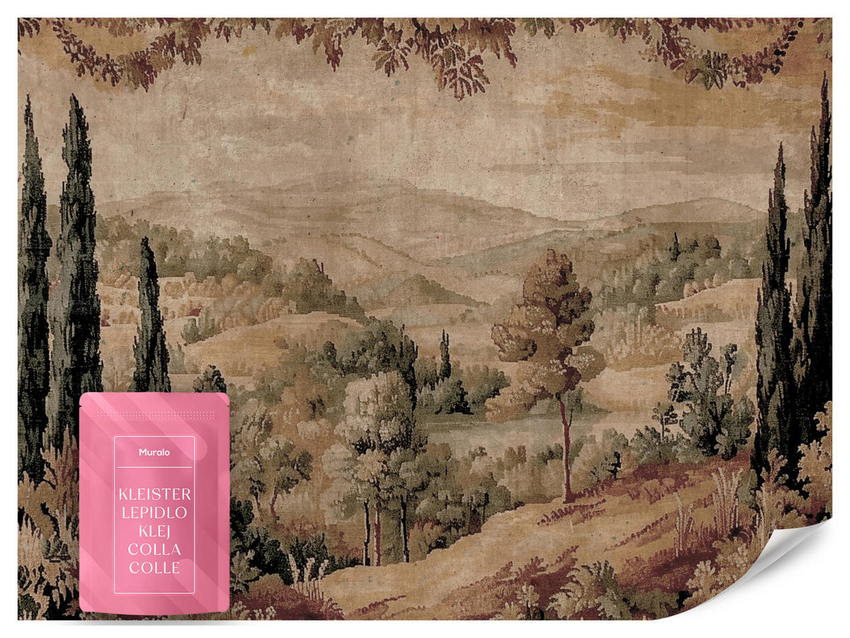 FOTOTAPETE für Wohnzimmer Landschaft Vintage Stil 300x210 - Beige/Orange, Papier (300/210cm) - Muralo