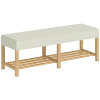 SCHUHBANK Kautschukholz Polyester Cremeweiß - Creme, Holz (44/48/140cm) - HOMCOM
