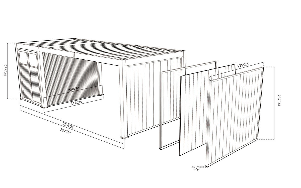 WPC-WAND für Carport 3 Meter Holz Optik 28 mm dick mit Verstärkungsstange - Braun, Metall (300/236/2.8cm) - WEIDE
