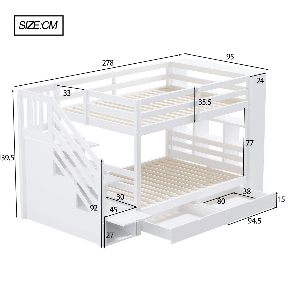 ETAGENBETT 90/200 cm in Weiß mit Sicherheitstreppe und Stauraum - Weiß, Holz (90/200cm) - OKMYHOME