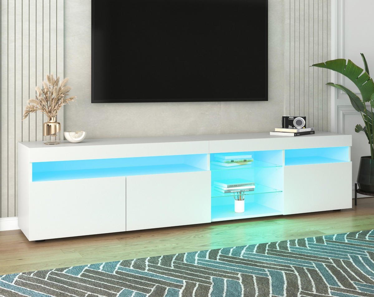 TV-LOWBOARD 180/35/48 cm in Weiß mit LED-Beleuchtung und 3 Türen - Weiß, Holzwerkstoff (180/48/35cm) - Flora Grace