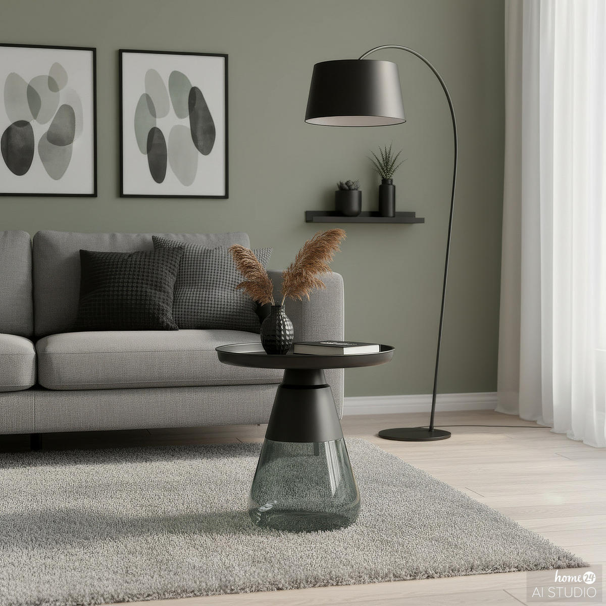 COUCHTISCH - Glas / Metall - Grau/Grün, Glas/Metall (53/53/53cm) - home24