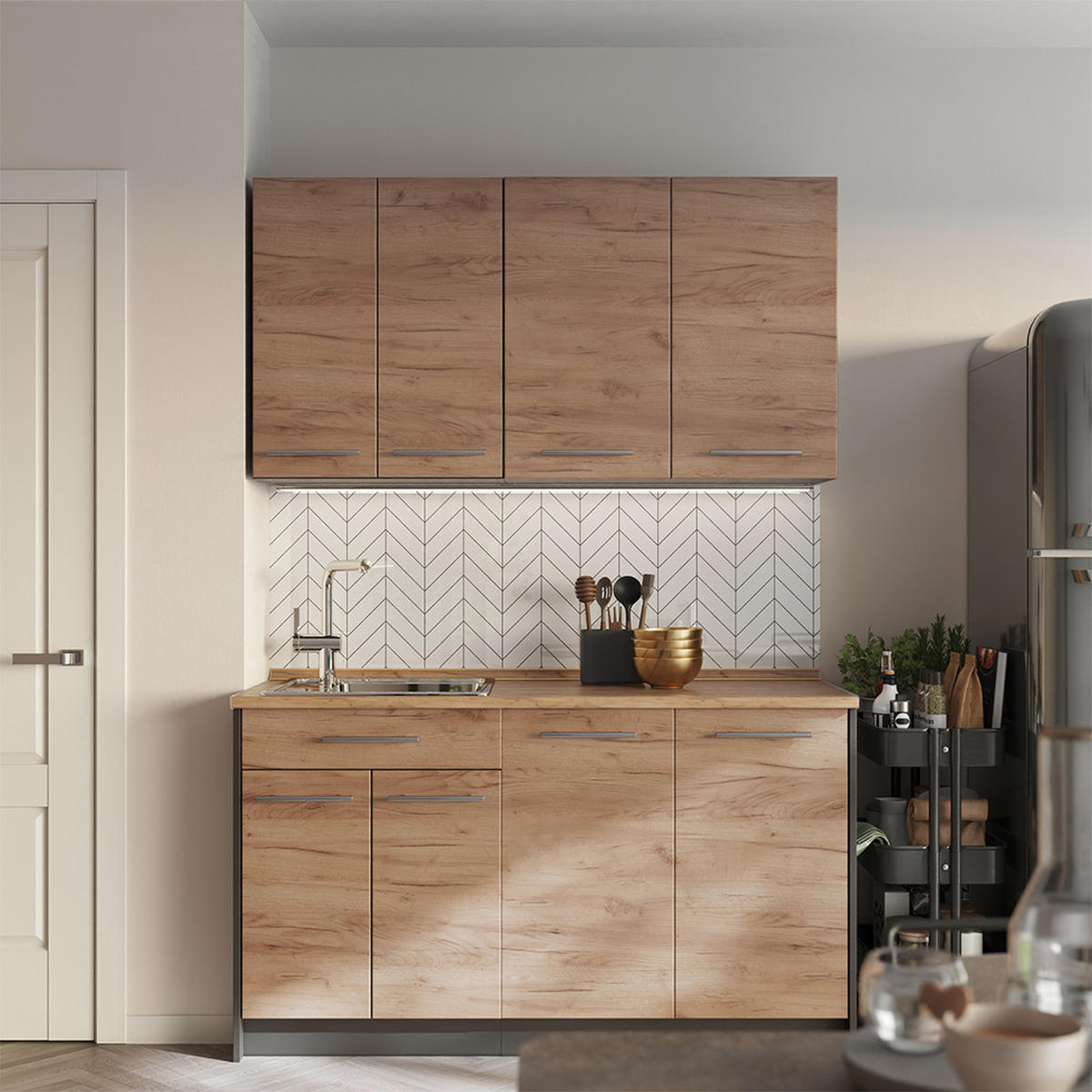 VÄGGSKÅP Fame-Line, Goldkraft ek/antracit, 80 cm - Honungsek/Antracit, Träbaserade material (80/72/34.1cm) - Vicco