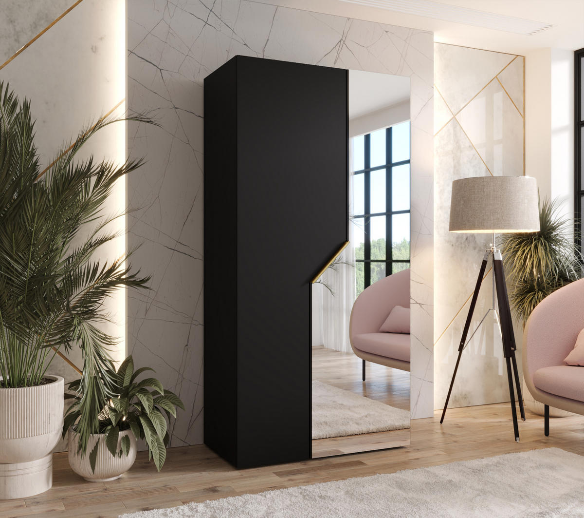 DREHTÜRENSCHRANK 202/100/52 2-türig - Goldfarben/Schwarz, Holz/Metall (100/202/52cm) - Abiks Möbel