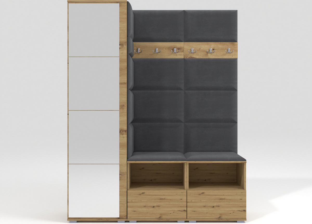GARDEROBEN-SET Nela II mit Spiegel 150/187/40 - Dunkelgrau/Silberfarben, Holzwerkstoff/Kunststoff (150/187/40cm)