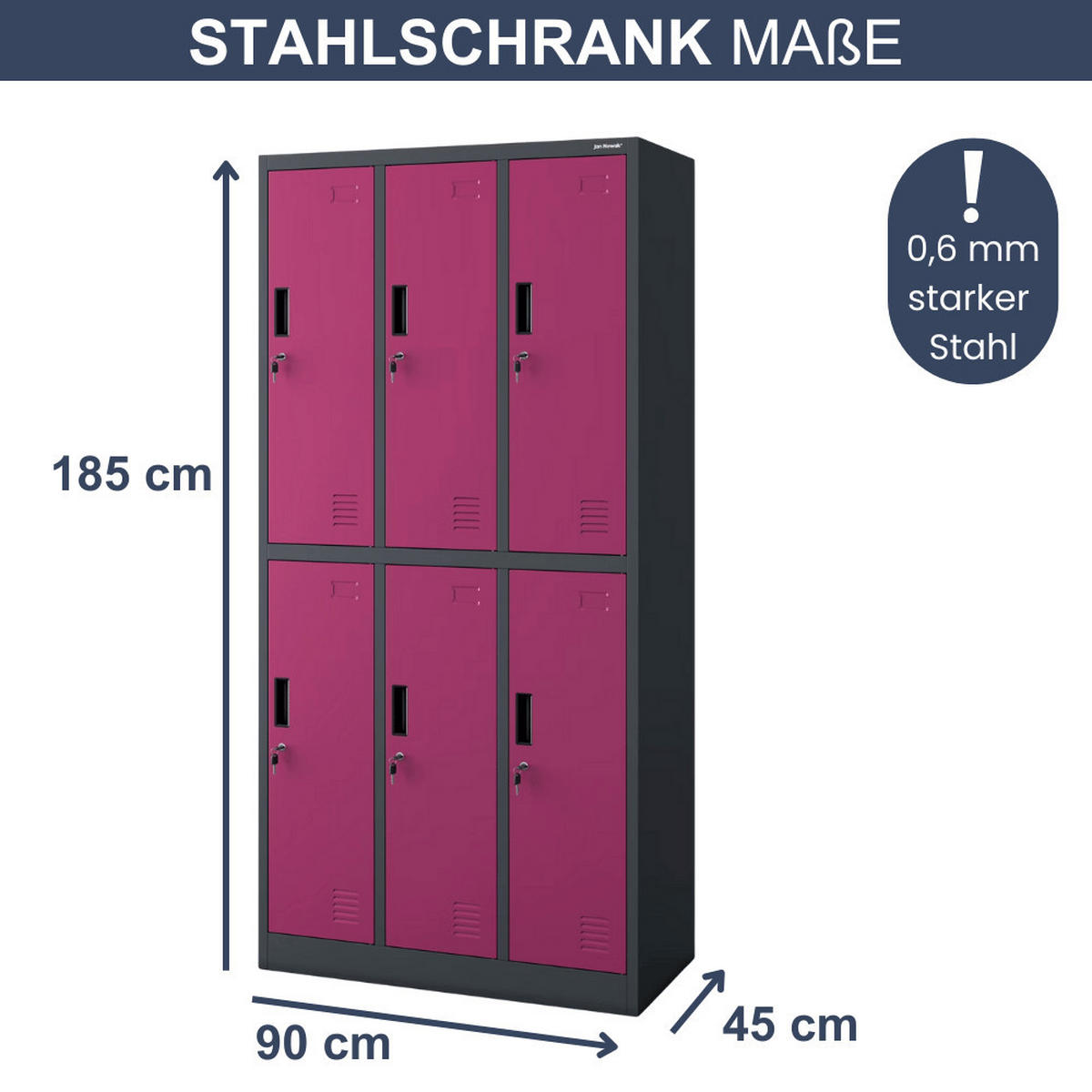 UMKLEIDESCHRANK Spind TOKIO 6 Abteile 185x90x45cm Anthrazit-Lila - Anthrazit, Metall (90/185/45cm) - DELUKE