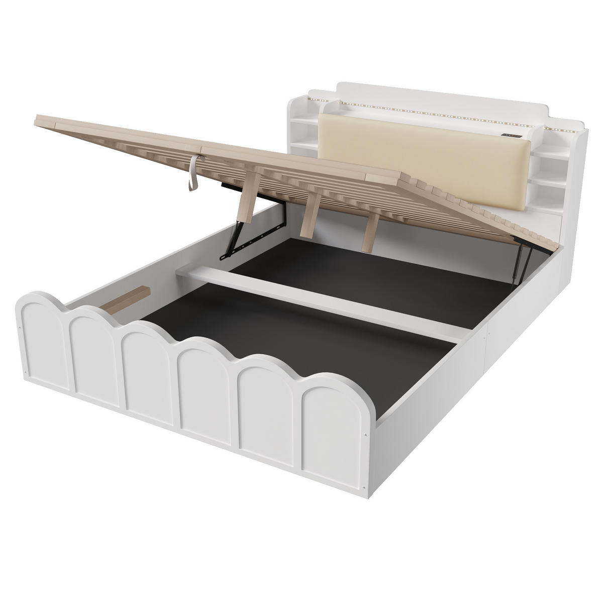 POLSTERBETT 140/200 cm in Weiß mit Bettkasten, LED, USB und Type-C - Weiß, Holzwerkstoff/Textil (140/200cm) - STILVORA