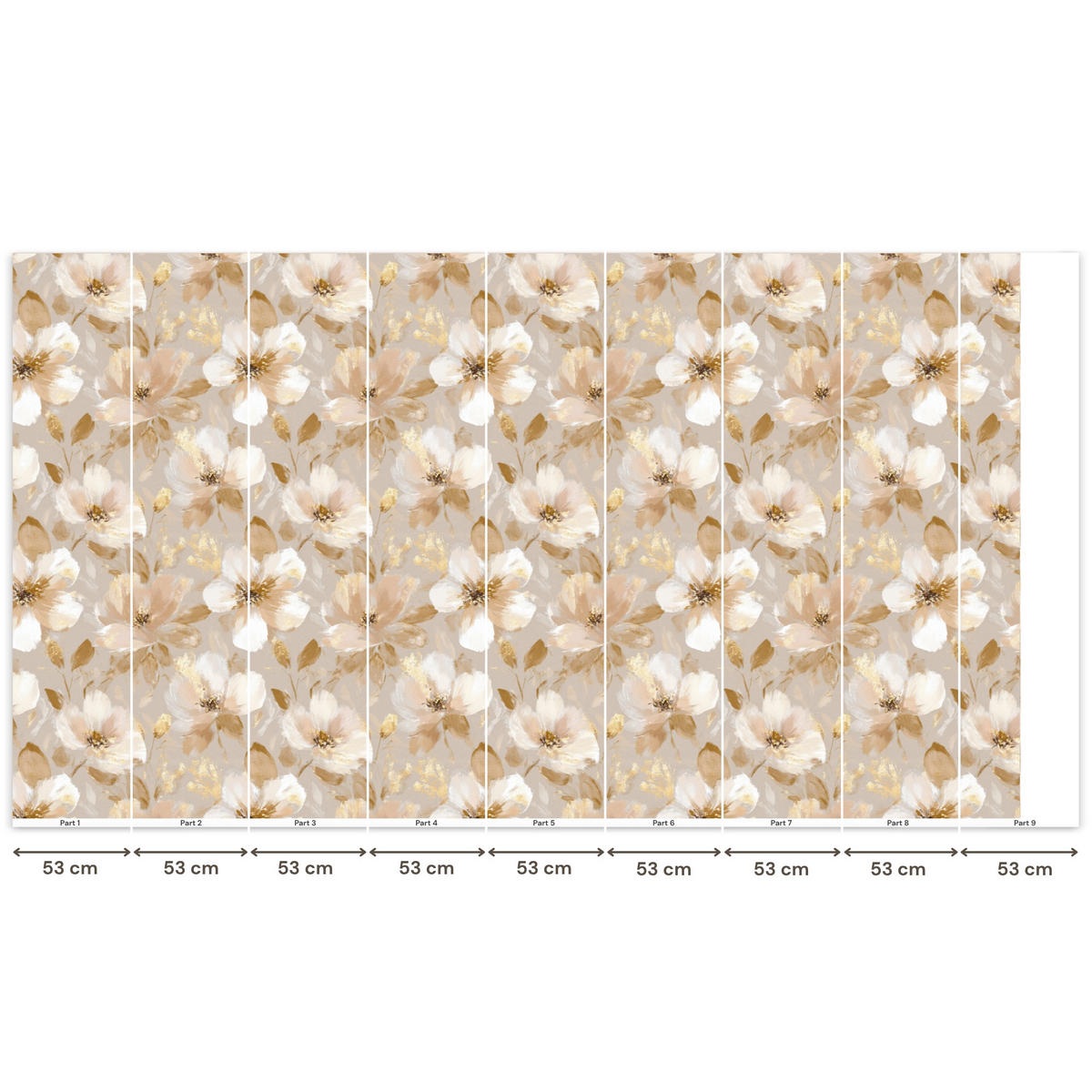 TAPETE - Blumen - künstlerisch - Gold - 450x240 cm - Beige, Papier (450/240cm) - OnlyWow
