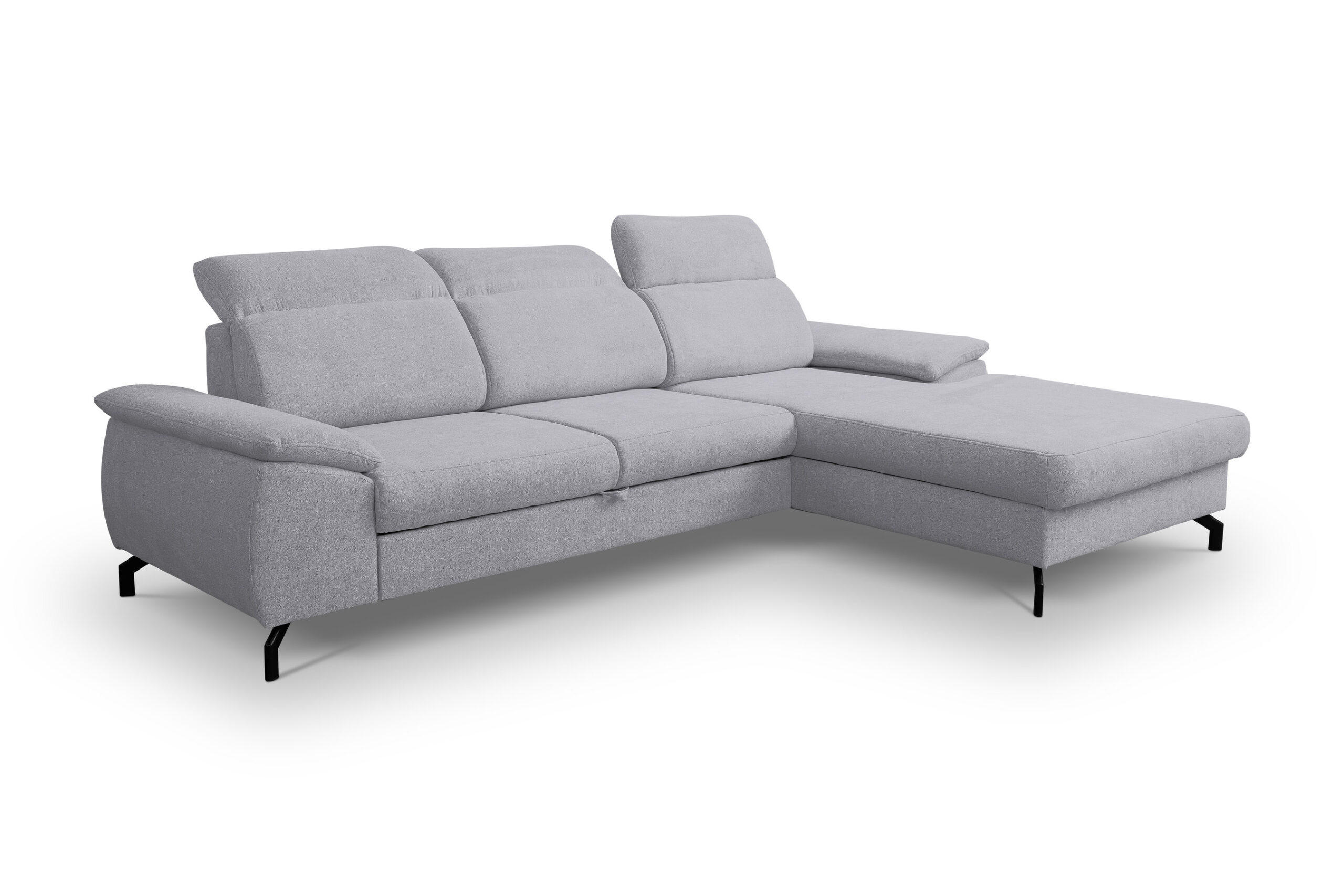 ECKSOFA MALIBU mit Schlaffunktion und Bettkasten, Farbe: Helgrau, Velourstoff, Ottomane Rechts - Hellgrau, Textil (276/184cm) - VENASI MÖBEL