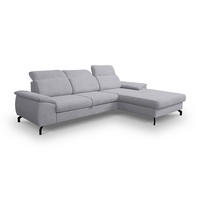 ECKSOFA MALIBU mit Schlaffunktion und Bettkasten, Farbe: Helgrau, Velourstoff, Ottomane Rechts - Hellgrau, Textil (276/184cm) - VENASI MÖBEL