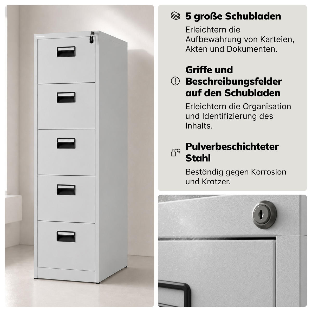 AKTENSCHRANK aus Metall SARA V5 460 x 1625,5 x 600 mm - Grau, Metall (46/163/60cm) - Jan Nowak
